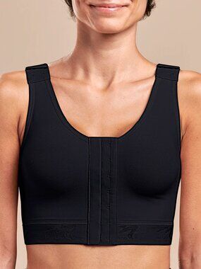 Marena Recovery Bra Post Op Surgical Surgery Front Close Wireless Black 34 B/C